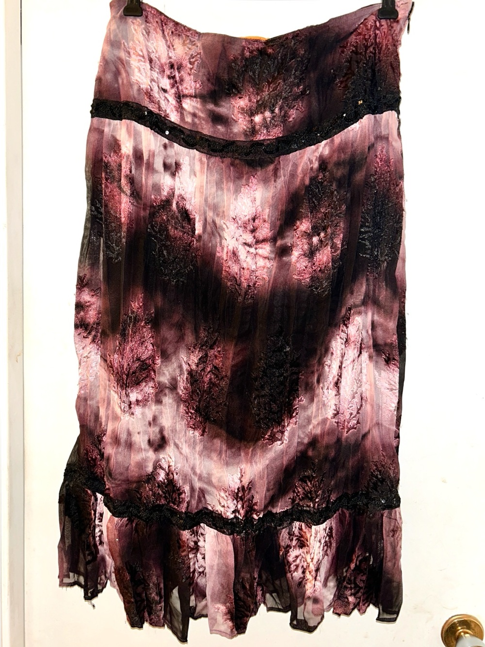 Vintage Debbie Shuchat Burgundy & Black Tiered Skirt